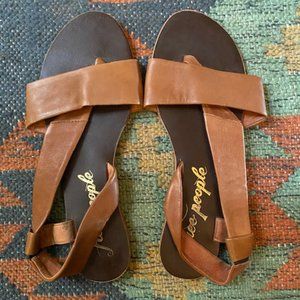Free People Brown Leather Sandals with Heel Strap, Size 37